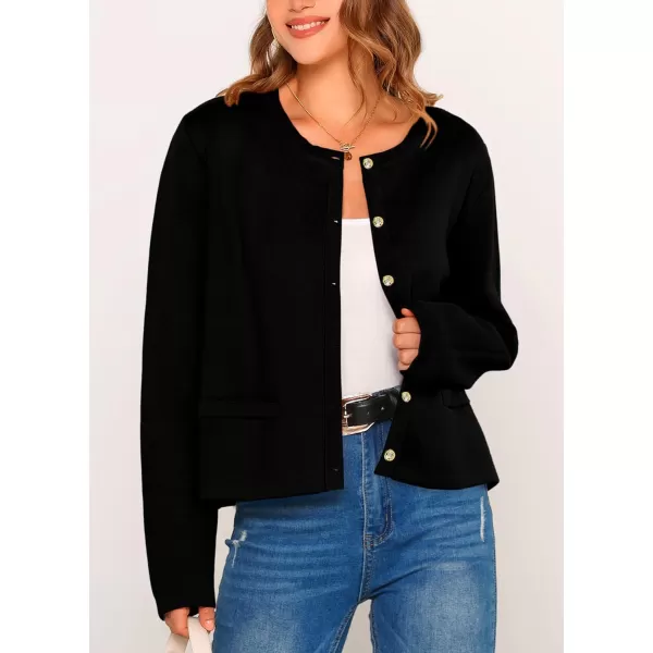 PRETTYGARDEN Womens 2024 Winter Cardigan Sweaters Button Down Open Front Long Sleeve Knit Cardigans Shirt Trendy OuterwearBlack
