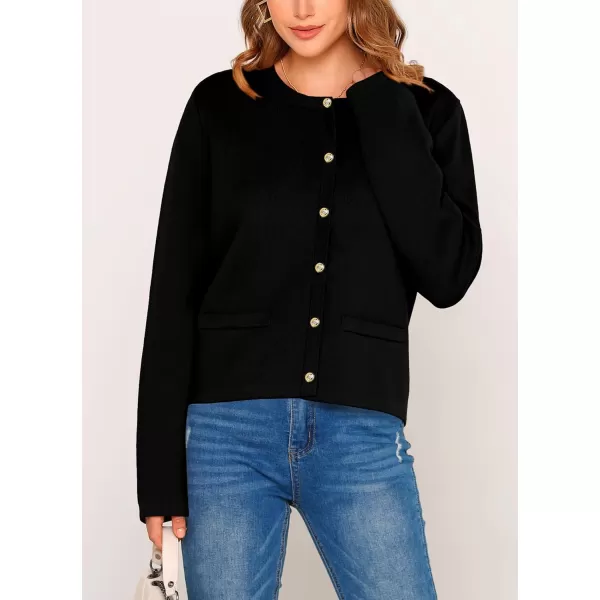 PRETTYGARDEN Womens 2024 Winter Cardigan Sweaters Button Down Open Front Long Sleeve Knit Cardigans Shirt Trendy OuterwearBlack