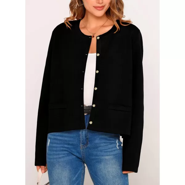 PRETTYGARDEN Womens 2024 Winter Cardigan Sweaters Button Down Open Front Long Sleeve Knit Cardigans Shirt Trendy OuterwearBlack