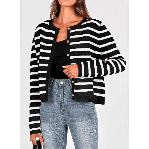 PRETTYGARDEN Womens 2024 Winter Cardigan Sweaters Button Down Open Front Long Sleeve Knit Cardigans Shirt Trendy OuterwearStriped Black
