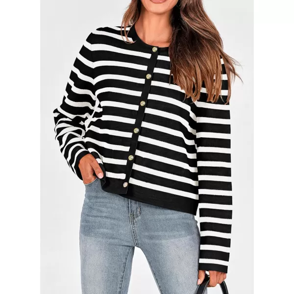 PRETTYGARDEN Womens 2024 Winter Cardigan Sweaters Button Down Open Front Long Sleeve Knit Cardigans Shirt Trendy OuterwearStriped Black