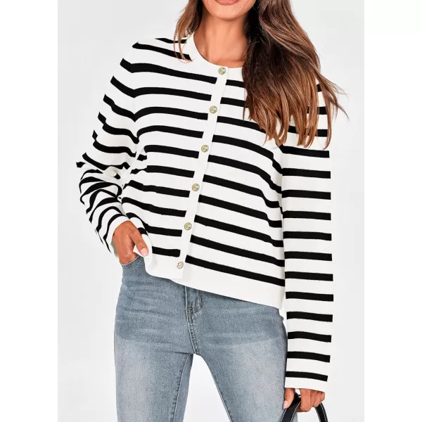 PRETTYGARDEN Womens 2024 Winter Cardigan Sweaters Button Down Open Front Long Sleeve Knit Cardigans Shirt Trendy OuterwearStriped White