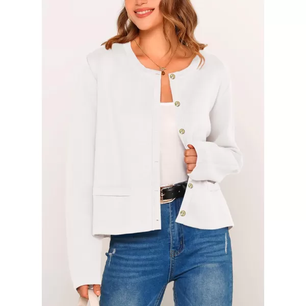 PRETTYGARDEN Womens 2024 Winter Cardigan Sweaters Button Down Open Front Long Sleeve Knit Cardigans Shirt Trendy OuterwearWhite