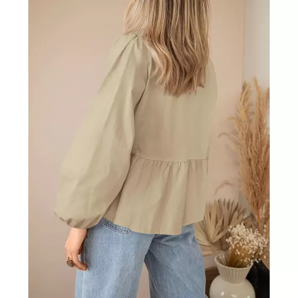 PRETTYGARDEN Womens Babydoll Peplum Blouse Shirt Puff Long Sleeve Bow Tie Front Trendy Cute Y2K Going Out TopsSolid Apricot