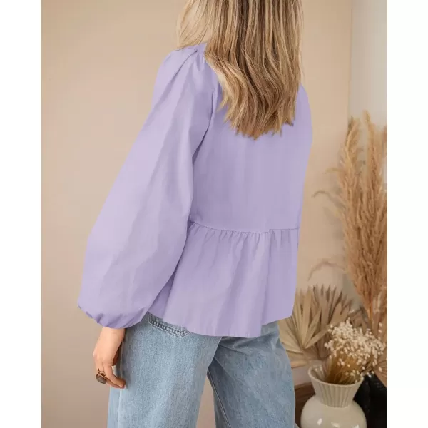 PRETTYGARDEN Womens Babydoll Peplum Blouse Shirt Puff Long Sleeve Bow Tie Front Trendy Cute Y2K Going Out TopsSolid Light Purple