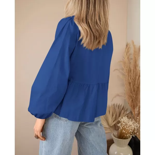 PRETTYGARDEN Womens Babydoll Peplum Blouse Shirt Puff Long Sleeve Bow Tie Front Trendy Cute Y2K Going Out TopsSolid Royal Blue