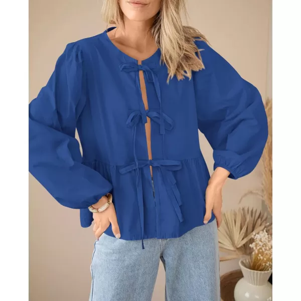 PRETTYGARDEN Womens Babydoll Peplum Blouse Shirt Puff Long Sleeve Bow Tie Front Trendy Cute Y2K Going Out TopsSolid Royal Blue