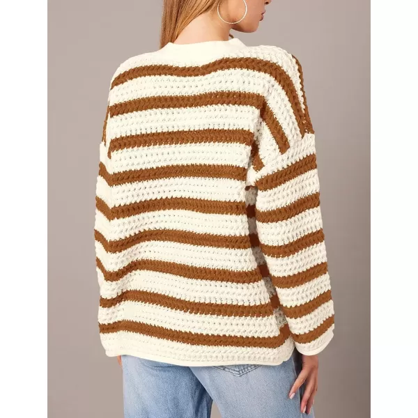 PRETTYGARDEN Womens Fall Striped Cardigan Sweaters Chunky Knit Long Sleeve Open Front Loose Fit Trendy Fashion OuterwearStriped Beige Brown
