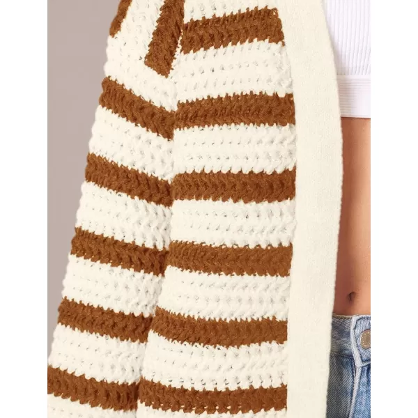 PRETTYGARDEN Womens Fall Striped Cardigan Sweaters Chunky Knit Long Sleeve Open Front Loose Fit Trendy Fashion OuterwearStriped Beige Brown