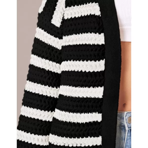 PRETTYGARDEN Womens Fall Striped Cardigan Sweaters Chunky Knit Long Sleeve Open Front Loose Fit Trendy Fashion OuterwearStriped Black White