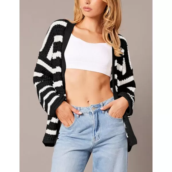 PRETTYGARDEN Womens Fall Striped Cardigan Sweaters Chunky Knit Long Sleeve Open Front Loose Fit Trendy Fashion OuterwearStriped Black White