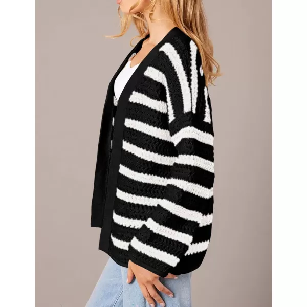 PRETTYGARDEN Womens Fall Striped Cardigan Sweaters Chunky Knit Long Sleeve Open Front Loose Fit Trendy Fashion OuterwearStriped Black White