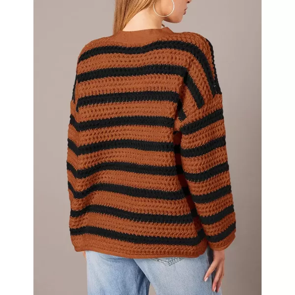 PRETTYGARDEN Womens Fall Striped Cardigan Sweaters Chunky Knit Long Sleeve Open Front Loose Fit Trendy Fashion OuterwearStriped Brown Black