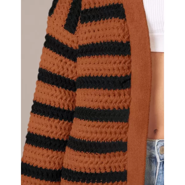 PRETTYGARDEN Womens Fall Striped Cardigan Sweaters Chunky Knit Long Sleeve Open Front Loose Fit Trendy Fashion OuterwearStriped Brown Black