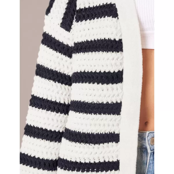 PRETTYGARDEN Womens Fall Striped Cardigan Sweaters Chunky Knit Long Sleeve Open Front Loose Fit Trendy Fashion OuterwearStriped White Navy