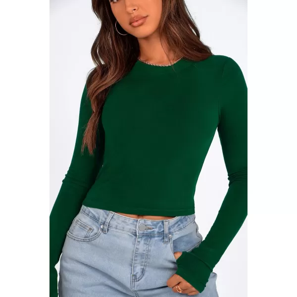 PRETTYGARDEN Womens Long Sleeve Crop Tops Y2K Fall Fashion Clothes Basic Slim Fit Tee Shirts BlouseGreen