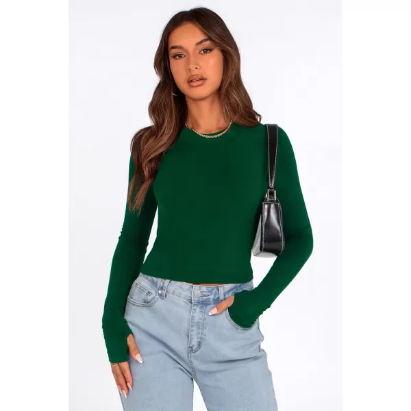 PRETTYGARDEN Womens Long Sleeve Crop Tops Y2K Fall Fashion Clothes Basic Slim Fit Tee Shirts BlouseGreen