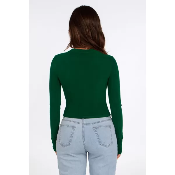 PRETTYGARDEN Womens Long Sleeve Crop Tops Y2K Fall Fashion Clothes Basic Slim Fit Tee Shirts BlouseGreen