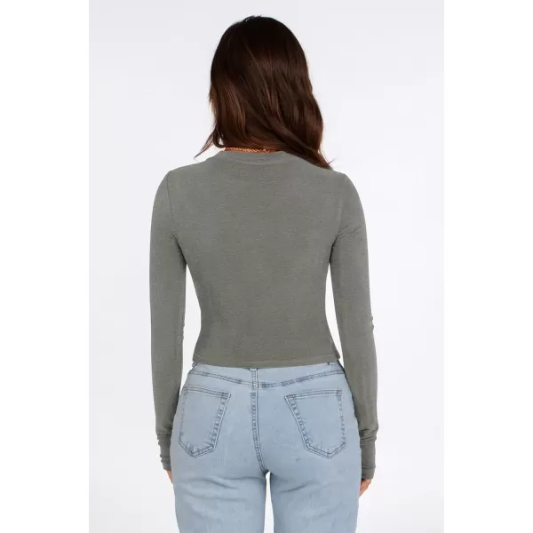 PRETTYGARDEN Womens Long Sleeve Crop Tops Y2K Fall Fashion Clothes Basic Slim Fit Tee Shirts BlouseGrey