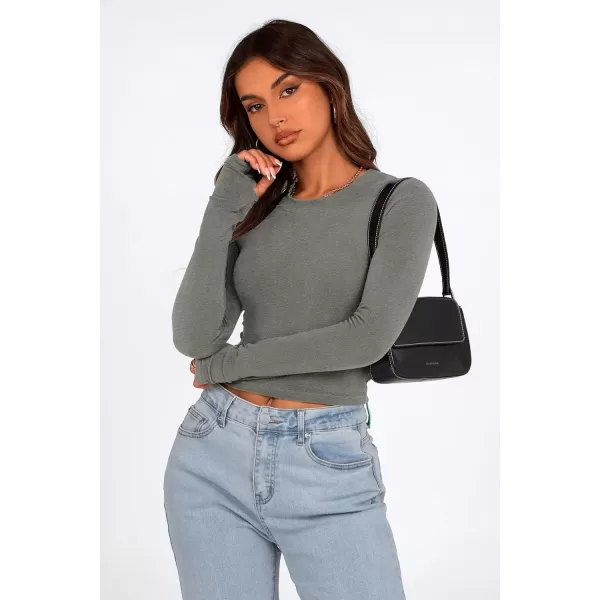 PRETTYGARDEN Womens Long Sleeve Crop Tops Y2K Fall Fashion Clothes Basic Slim Fit Tee Shirts BlouseGrey