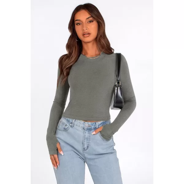 PRETTYGARDEN Womens Long Sleeve Crop Tops Y2K Fall Fashion Clothes Basic Slim Fit Tee Shirts BlouseGrey