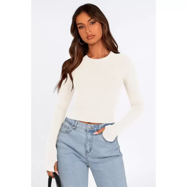 PRETTYGARDEN Womens Long Sleeve Crop Tops Y2K Fall Fashion Clothes Basic Slim Fit Tee Shirts BlouseWhite