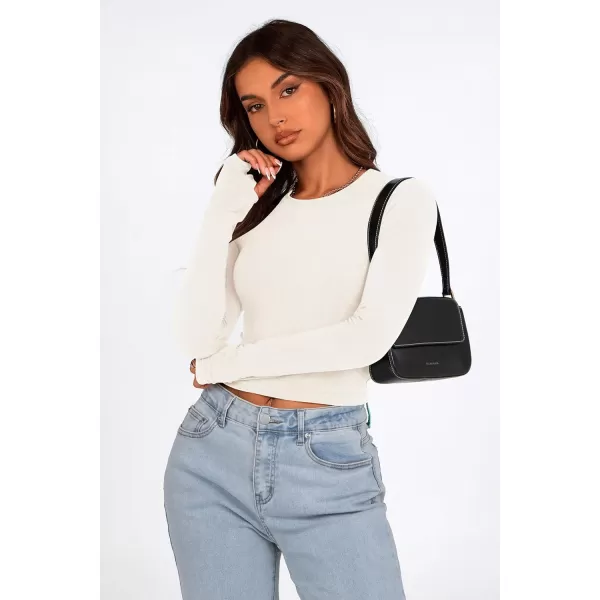 PRETTYGARDEN Womens Long Sleeve Crop Tops Y2K Fall Fashion Clothes Basic Slim Fit Tee Shirts BlouseWhite