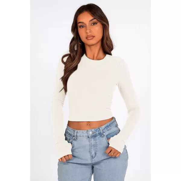 PRETTYGARDEN Womens Long Sleeve Crop Tops Y2K Fall Fashion Clothes Basic Slim Fit Tee Shirts BlouseWhite