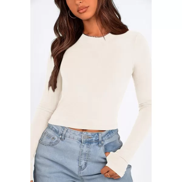 PRETTYGARDEN Womens Long Sleeve Crop Tops Y2K Fall Fashion Clothes Basic Slim Fit Tee Shirts BlouseWhite