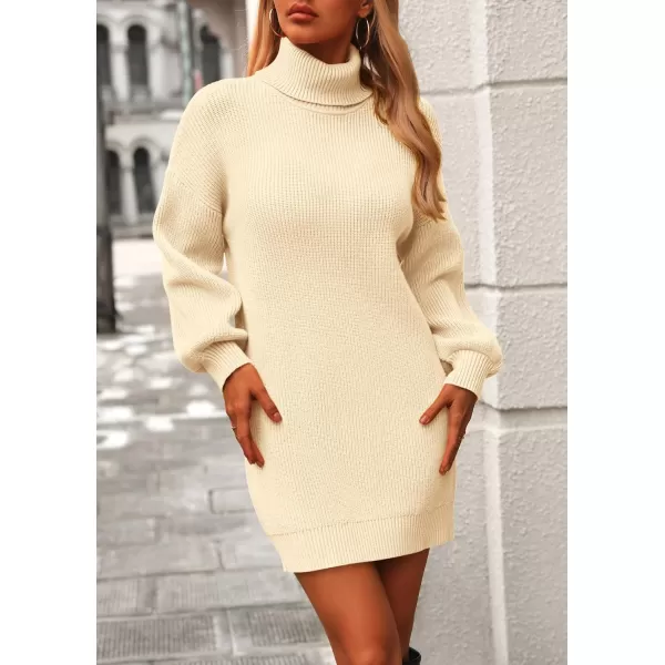 PRETTYGARDEN Womens Long Sleeve Sweater Dress 2024 Fall Knit Turtleneck Sweaters Pullover Loose Mini DressesApricot