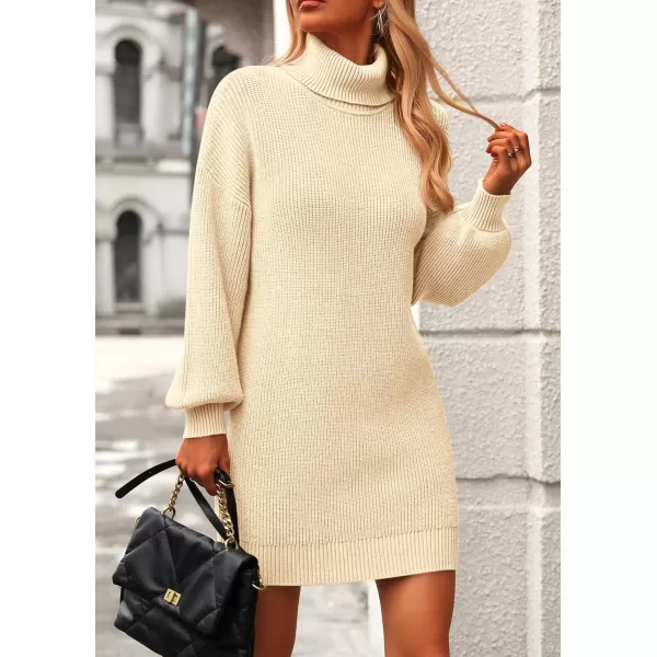 PRETTYGARDEN Womens Long Sleeve Sweater Dress 2024 Fall Knit Turtleneck Sweaters Pullover Loose Mini DressesApricot