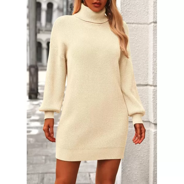 PRETTYGARDEN Womens Long Sleeve Sweater Dress 2024 Fall Knit Turtleneck Sweaters Pullover Loose Mini DressesApricot
