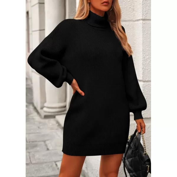 PRETTYGARDEN Womens Long Sleeve Sweater Dress 2024 Fall Knit Turtleneck Sweaters Pullover Loose Mini DressesBlack