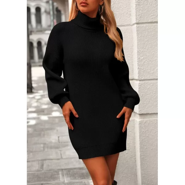 PRETTYGARDEN Womens Long Sleeve Sweater Dress 2024 Fall Knit Turtleneck Sweaters Pullover Loose Mini DressesBlack