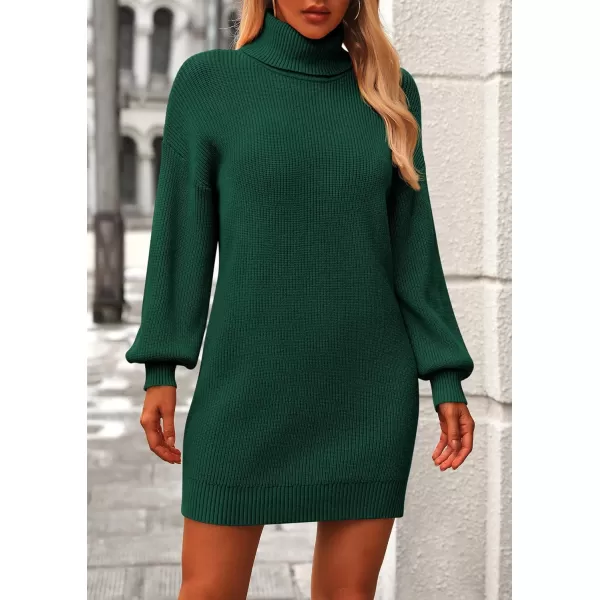 PRETTYGARDEN Womens Long Sleeve Sweater Dress 2024 Fall Knit Turtleneck Sweaters Pullover Loose Mini DressesDark Green