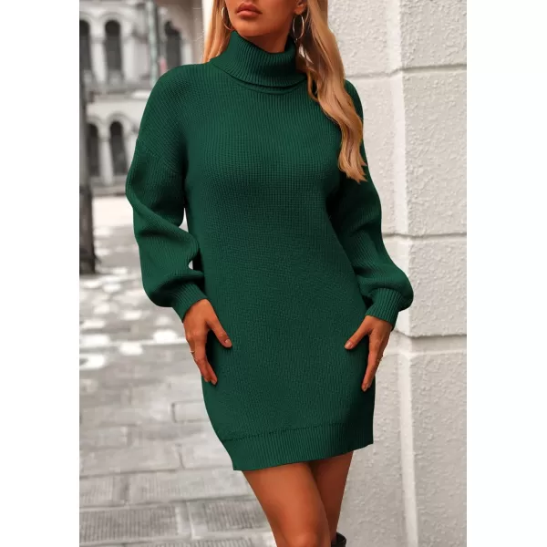 PRETTYGARDEN Womens Long Sleeve Sweater Dress 2024 Fall Knit Turtleneck Sweaters Pullover Loose Mini DressesDark Green