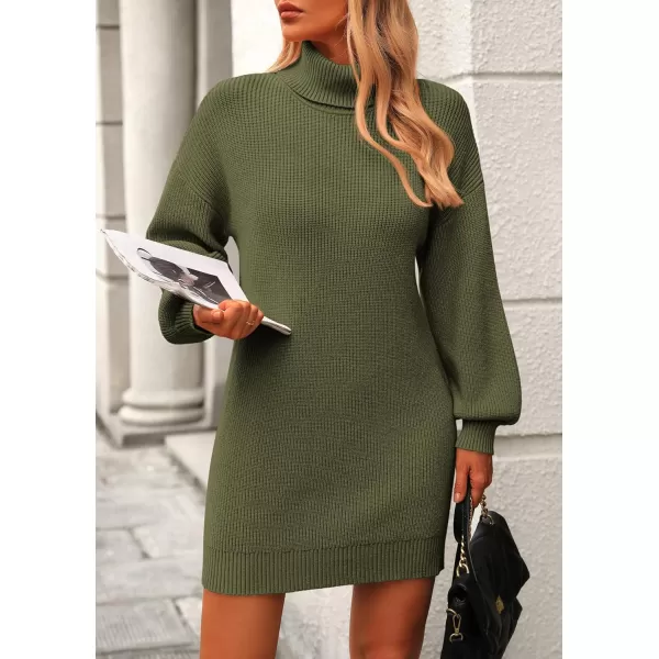 PRETTYGARDEN Womens Long Sleeve Sweater Dress 2024 Fall Knit Turtleneck Sweaters Pullover Loose Mini DressesOlive Green