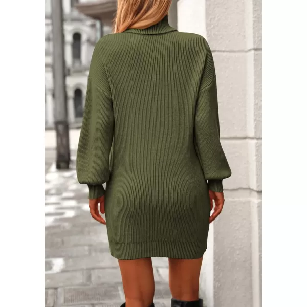 PRETTYGARDEN Womens Long Sleeve Sweater Dress 2024 Fall Knit Turtleneck Sweaters Pullover Loose Mini DressesOlive Green