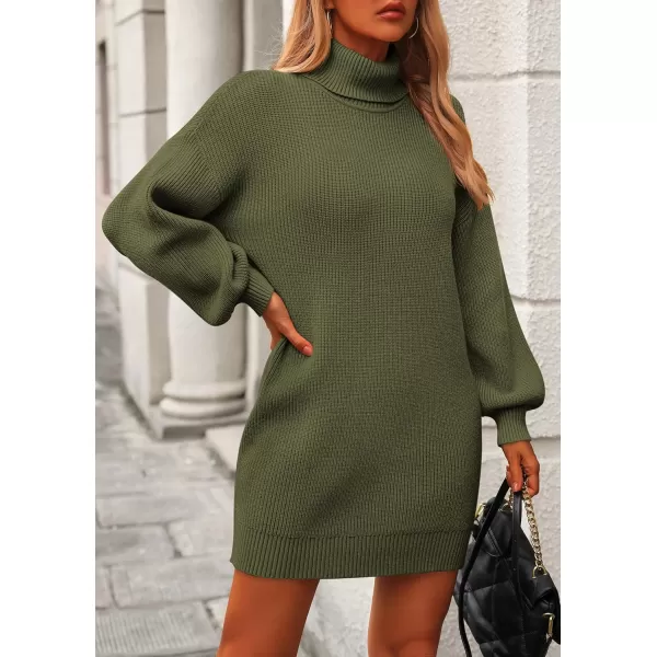 PRETTYGARDEN Womens Long Sleeve Sweater Dress 2024 Fall Knit Turtleneck Sweaters Pullover Loose Mini DressesOlive Green