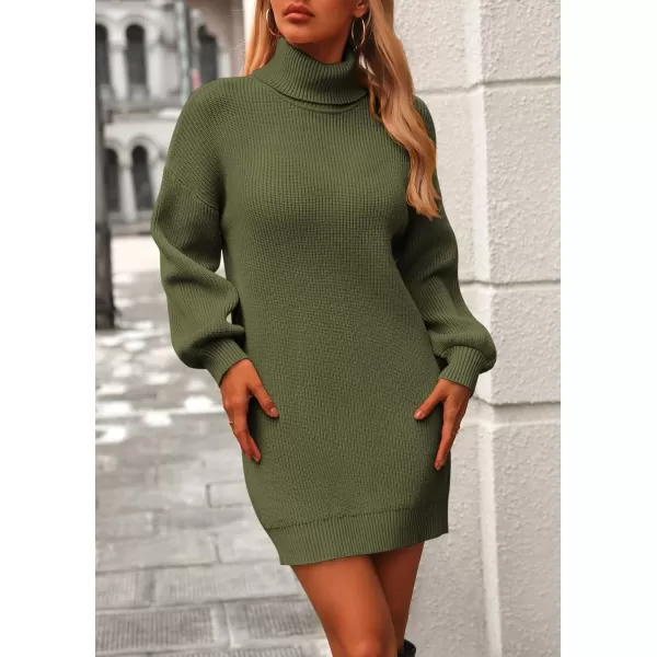 PRETTYGARDEN Womens Long Sleeve Sweater Dress 2024 Fall Knit Turtleneck Sweaters Pullover Loose Mini DressesOlive Green