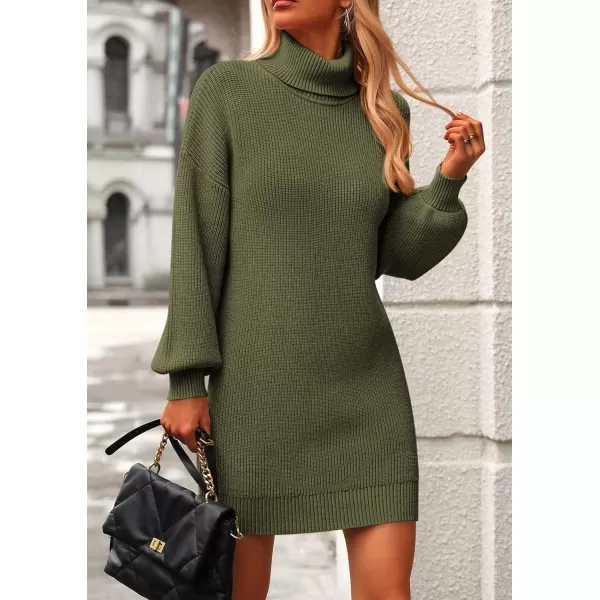 PRETTYGARDEN Womens Long Sleeve Sweater Dress 2024 Fall Knit Turtleneck Sweaters Pullover Loose Mini DressesOlive Green