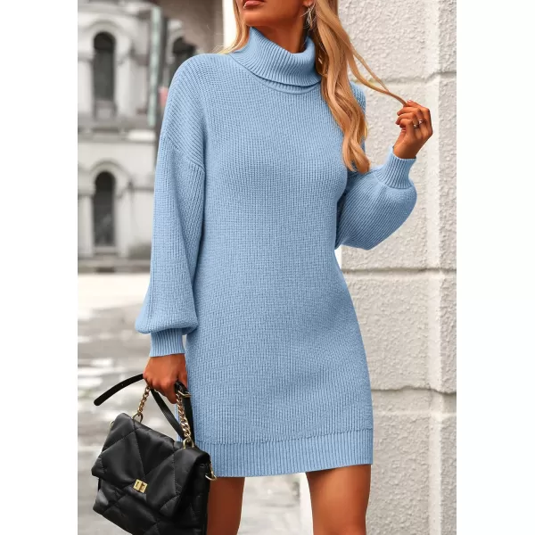 PRETTYGARDEN Womens Long Sleeve Sweater Dress 2024 Fall Knit Turtleneck Sweaters Pullover Loose Mini DressesSky Blue