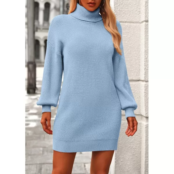 PRETTYGARDEN Womens Long Sleeve Sweater Dress 2024 Fall Knit Turtleneck Sweaters Pullover Loose Mini DressesSky Blue