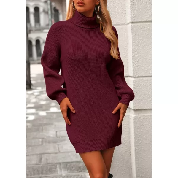 PRETTYGARDEN Womens Long Sleeve Sweater Dress 2024 Fall Knit Turtleneck Sweaters Pullover Loose Mini DressesWine Red
