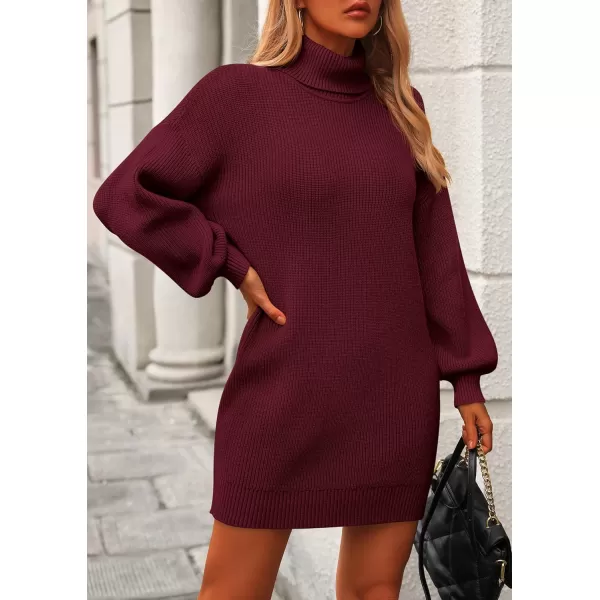 PRETTYGARDEN Womens Long Sleeve Sweater Dress 2024 Fall Knit Turtleneck Sweaters Pullover Loose Mini DressesWine Red