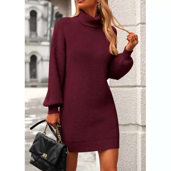 PRETTYGARDEN Womens Long Sleeve Sweater Dress 2024 Fall Knit Turtleneck Sweaters Pullover Loose Mini DressesWine Red
