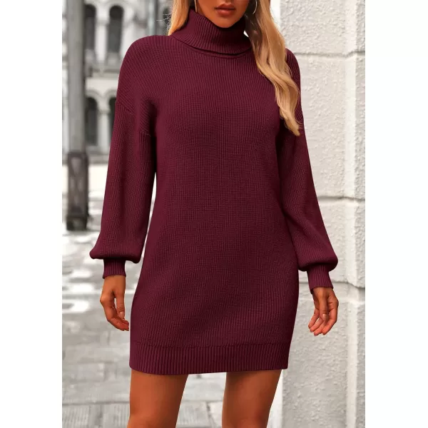 PRETTYGARDEN Womens Long Sleeve Sweater Dress 2024 Fall Knit Turtleneck Sweaters Pullover Loose Mini DressesWine Red