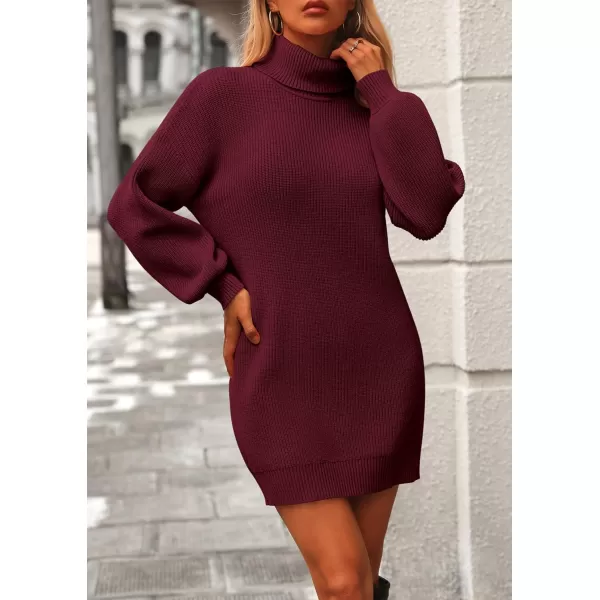 PRETTYGARDEN Womens Long Sleeve Sweater Dress 2024 Fall Knit Turtleneck Sweaters Pullover Loose Mini DressesWine Red