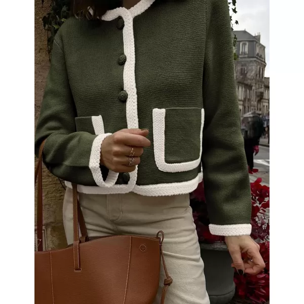 PRETTYGARDEN Womens Trendy Button Down Open Front Cardigan Sweaters Knit Color Block Jackets Cute Fashion Fall ClothesArmy Green