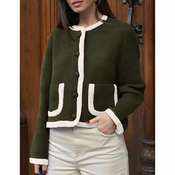PRETTYGARDEN Womens Trendy Button Down Open Front Cardigan Sweaters Knit Color Block Jackets Cute Fashion Fall ClothesArmy Green